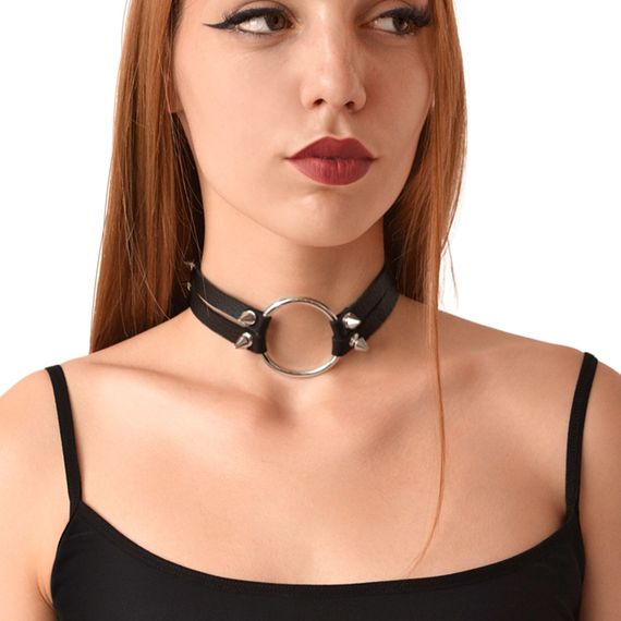 Чокер із металевим кільцем та шипами з натуральної шкіри Art of Sex - Ruby