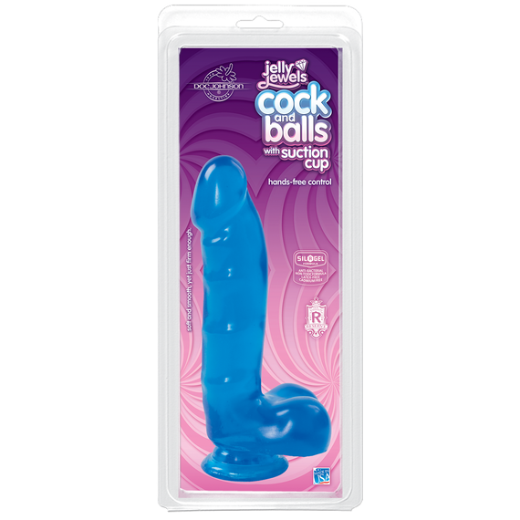 Фалоімітатор Doc Johnson Jelly Jewels Cock & Balls Blue, діаметр 3,6 см, антибактеріальний ПВХ sexstyle | Зображення 2