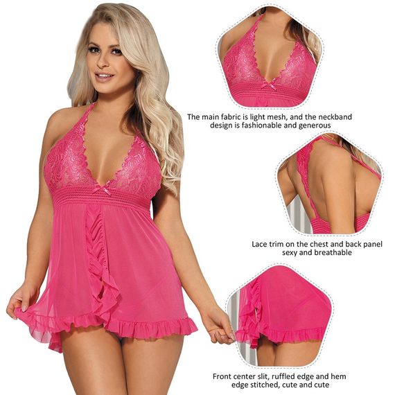 Пеньюар з трусиками Star Night з розрізом спереду та оборками, рожевий, XS-S Sex Aura | Зображення 3