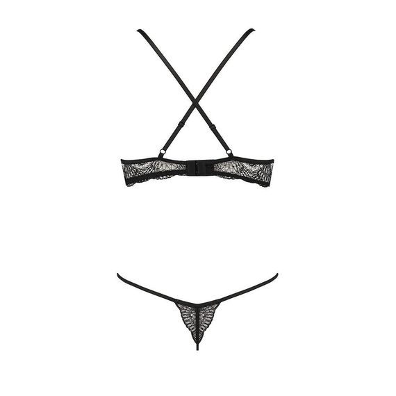 Комплект білизни Passion Exclusive QUENTRIS BIKINI XXL/XXXL, black, стрінги і напіввідкритий ліф Sex Aura | Зображення 5
