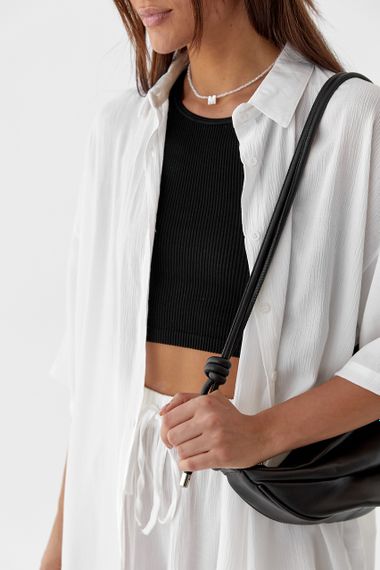 Женский хлопковый костюм с шортами и рубашкой COASTMODA - молочный цвет, M (есть размеры) | Зображення 3