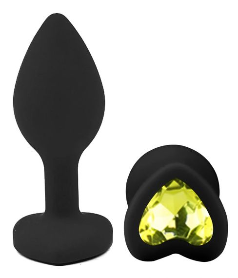 Анальна пробка EGZO Silicone Heart Plug S, чорний силікон, лаймовий кристал у формі серця Sex Aura | Зображення 1