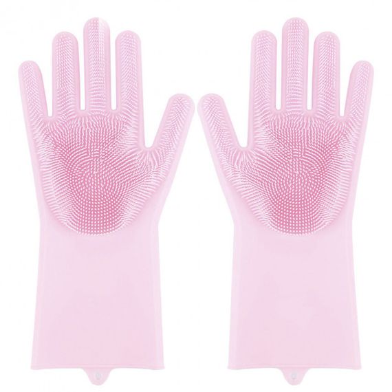 Силіконові рукавички Magic Silicone Gloves Pink для прибирання чистки миття посуду для будинку. UT-954 Колір рожевий | Зображення 2