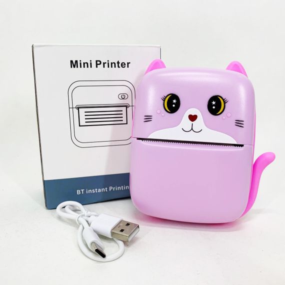 Портативный детский термопринтер с Bluetooth A8 Cat мини принтер для телефона Pink SC-51 | Зображення 2