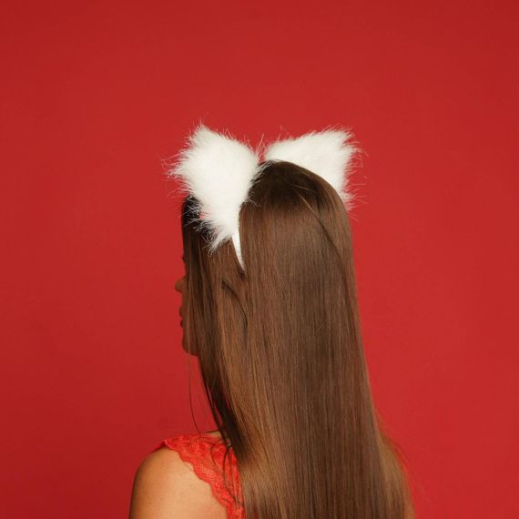 Хутряні вушка кішки з бантиком, Білі з червоним OKOVA Sex Aura | Зображення 2