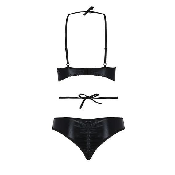 Комплект белья Passion Exclusive NAVEL SET XXL/XXXL, black, трусики и лиф с элементами под латекс | Зображення 5