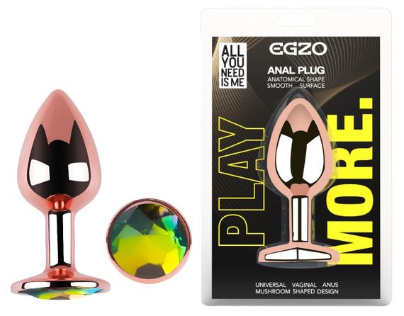 Анальна пробка з кристалом EGZO - Rose Gold Round Plug Rainbow size S sexstyle