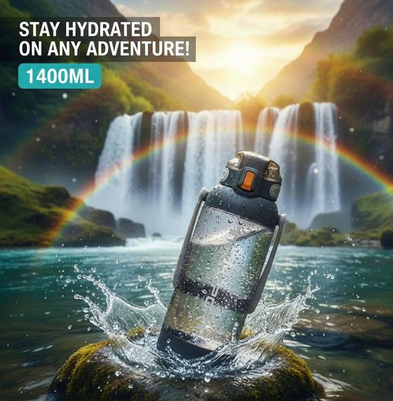 Пляшка TKK 1400 мл — Сіра Tritan BPA-free, ударостійка, спортивна з подвійною системою перенесення | Зображення 8