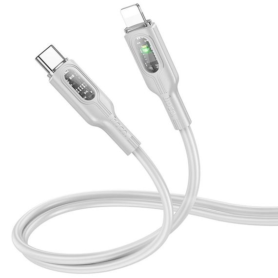 Дата кабель Hoco U120 Transparent explore intelligent power-off PD 27W Type-C to Lightning (1.2m) Gray | Зображення 1