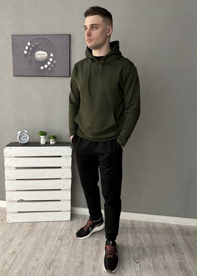 Демісезонний спортивний костюм Герб худі хакі + чорні штани (двонитка) RD066/RD071 | Зображення 4