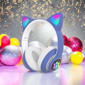 Наушники для детей с ушками CAT STN-28 синие | Беспроводные наушники с ушками котика | OA-373 наушники светящиеся