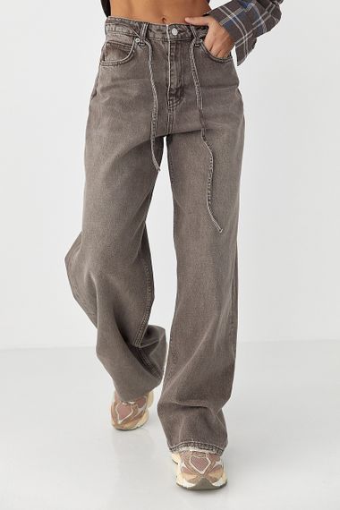 Жіночі шоколадні джинси із зав'язками на поясі - коричневий цвет, 38р (є розміри)