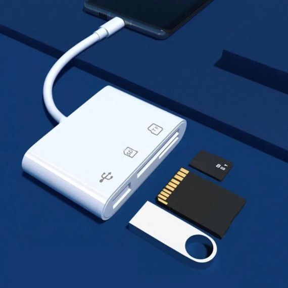 Адаптер Type C кардридер USB TF SD (білий) | Зображення 5