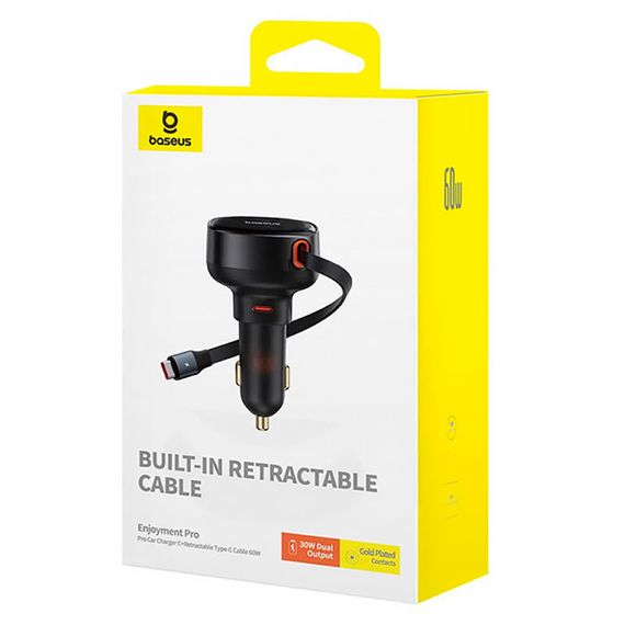 АЗП Baseus Enjoyment Pro 60W (1USB-C) + висувний кабель Type-C (C00057802111-01) | Зображення 6