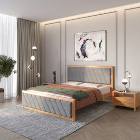 Двоспальне дерев'яне ліжко Mebigrand Барселона Б6 Вільха/Аляска 93 (Сірий) 140х190 см (MBG-14346)