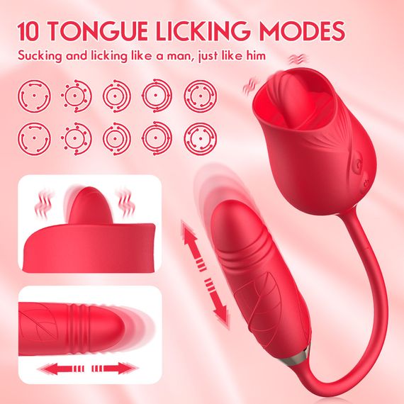Вібромасажер "10-Mode Tongue Licking Rose Vibrator" вагінально-кліторальний Sex Aura | Зображення 1