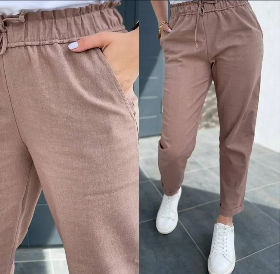Женские легкие льняные брюки укороченные GF1702 цвет светло-коричневый (капучино), размер 42 | Зображення 1