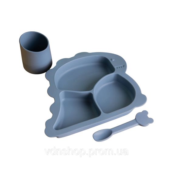 Детский набор силиконовой посуды чашка / тарелка с тремя секциями / ложка Синий HP34545BL | Зображення 5