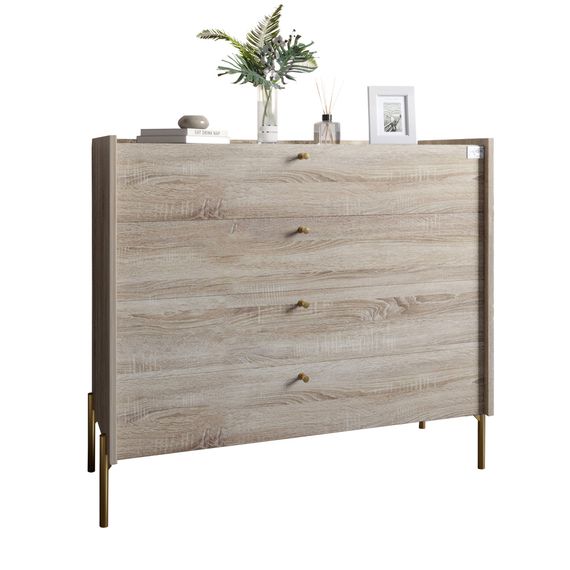 Комод із 4 шухлядами LION Wood із золотими ніжками 100х90х45 см Дуб Сонома (LION-042966) | Зображення 1