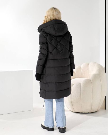 Пуховик жіночий чорний зимовий довгий стьобаний люкс якість | Зображення 1