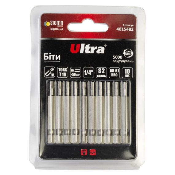 Набір біт Ultra TORX 10×50мм ¼" 10шт S2 (блістер) 4015482