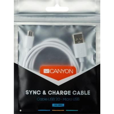 Дата кабель USB 2.0 AM to Micro 5P 1.0m White Canyon (CNE-USBM1W) (CNE-USBM1W) | Зображення 1