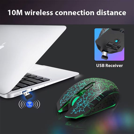 Беспроводная игровая мышка Qukam RGB подсветка USB Charge бесшумная со встроенным аккумулятором Black | Зображення 3