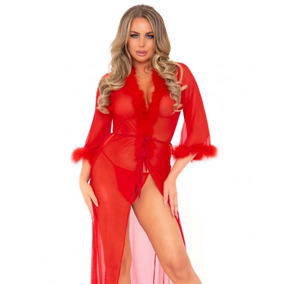 Довгий халат Leg Avenue Marabou Trimmed Red O\S | Зображення 2