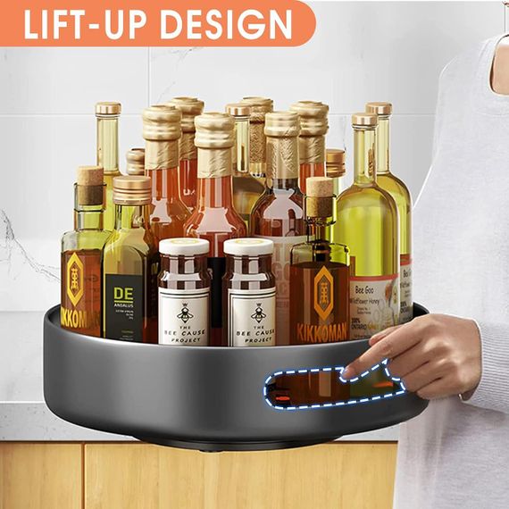 Поворотний органайзер для кухні 25 см, металевий настільний для спецій, холодильника, шафи, підставка, чорний | Зображення 4