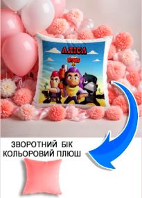 Подушка плюшева Мерч Крафт Дизайн з принтом brawl stars імя Алiса рожевий плюш квадратна 33х33 см