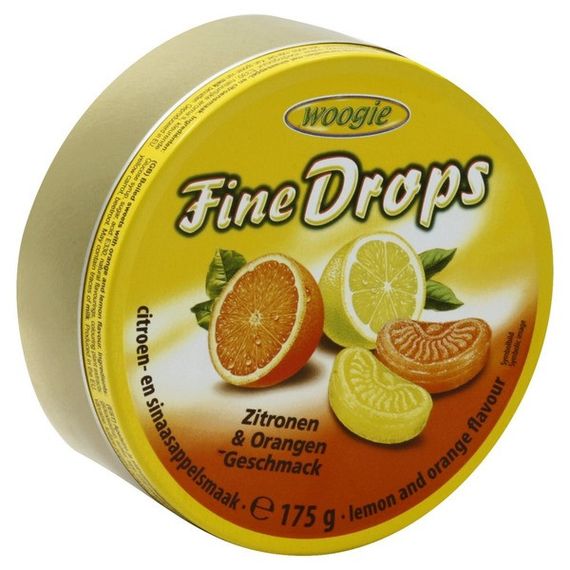 Леденцы Woogie Fine Drops со вкусом лимона и апельсина в железной банке, 200 г (Австрия)