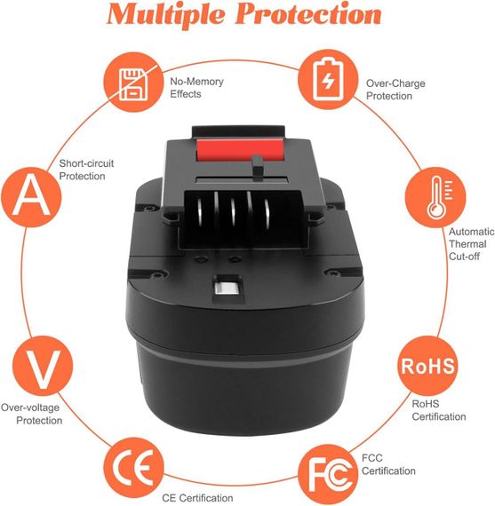 Акумулятор ADVNOVO 12V 3.5Ah Ni-MH для інструментів Black & Decker A12, HPB12, FS120B, 3500 мАг 12В змінний | Зображення 4