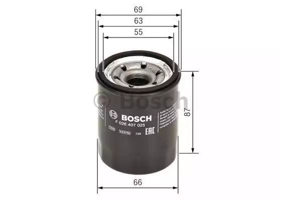 Фильтр масляный  MITSUBISHI PAJERO, HONDA JAZZ, BOSCH (F026407025) | Зображення 4