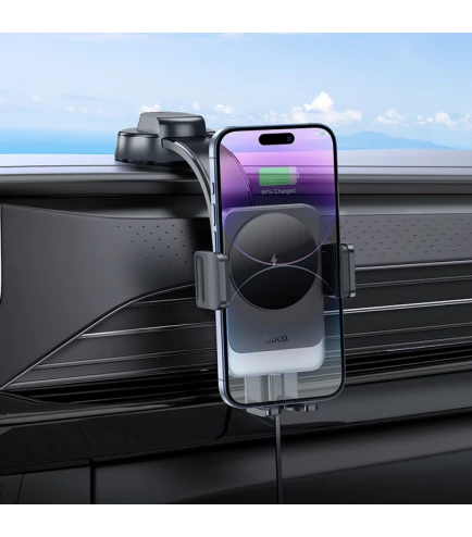 Автомобільний утримувач телефону з бездротовою зарядкою Hoco HW14 Speed ​​15W Чорний | Зображення 5