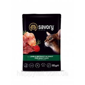 Корм влажный Savory Adult Cat Pouch Lamb and Beetroot in Gravy для взрослых кошек с ягненком и свеклом в соусе 85 г
