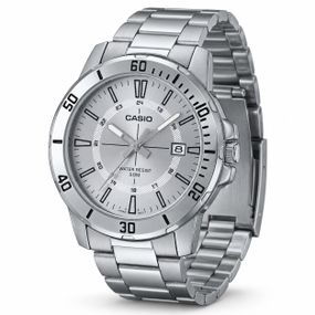 Чоловічий годинник Casio MTP-VD01D-7C зі сталевим браслетом та сріблястим циферблатом