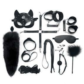 Набор BDSM Art Of Sex – Maxi BDSM Set Leather, 13 предметов, черный, натуральная кожа, Черный