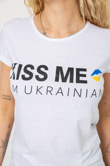 Футболка жіноча з патріотичним принтом, колір білий, 244R2213-1 | Зображення 4