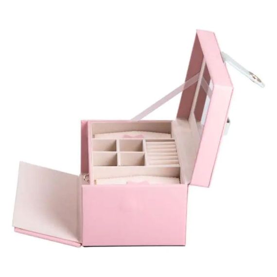 Шкатулка для украшений из эко кожи 3 яруса с зеркалом органайзер для ювелирных изделий HP-5-17P | Зображення 4