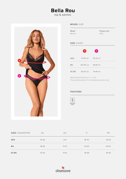 Топ та трусики Obsessive Bella Rou top & panties XS/S, топ, трусики | Зображення 4
