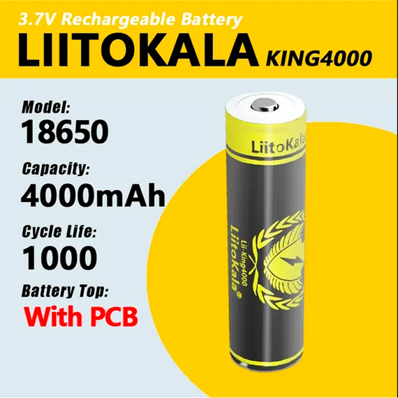 Аккумулятор 18650 с защитой, 4000 мАч LiitoKala King 4000-PCB | Зображення 1