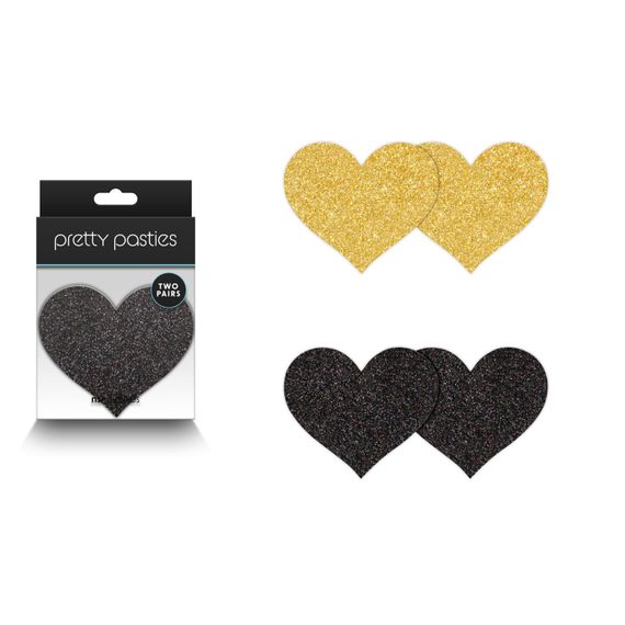 Набір з 2 пар пестисів у формі серця NS Novelties Pretty Pasties Glitter Hearts, чорний/золотий | Зображення 1