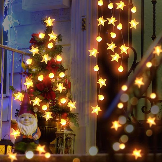 Світлодіодна гірлянда кульки та зірки AWFLTO 15 м, 120 LED, 8 режимів, пульт, водостійка, для вулиці та дому | Зображення 4