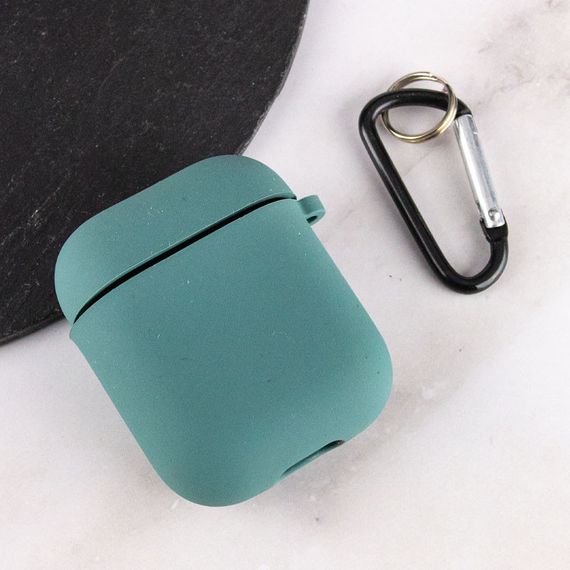 Силиконовый футляр с микрофиброй для наушников Airpods 1/2 Зеленый / Pine green | Зображення 2