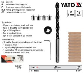 Набір засоби для кілкових сполучень Ø=8 мм 17 штук YATO Польща YT-44111