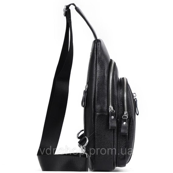 Сумка-слинг мужская на одно плечо 18х32х7, нагрудной рюкзак из натуральной кожи 74521 черный | Зображення 6