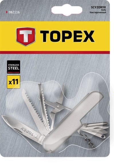 Нож TOPEX перочинный, 11 функций, нержавеющая сталь (98Z116) | Зображення 1