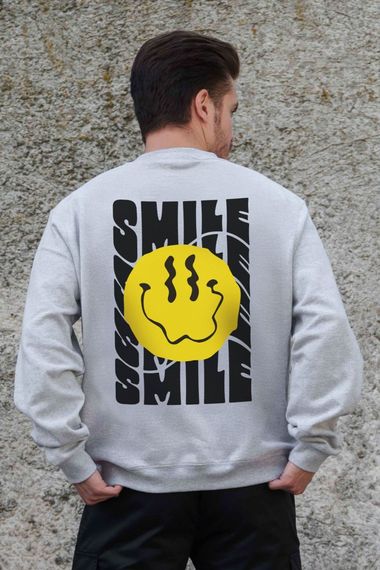Утеплений оверсайз світшот на флісі з принтом Without Smile Gray