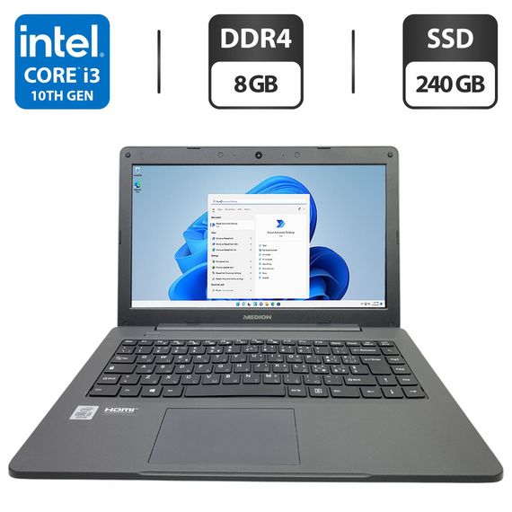 Ноутбук Б-клас Medion Akoya E11409 / 14" (1366x768) TN / Intel Core i3-1005G1 (2 (4) ядра по 1.2 - 3.4 GHz) / 8 GB DDR4 / 240 GB SSD / Intel UHD Graphics / WebCam / Коробка б/в