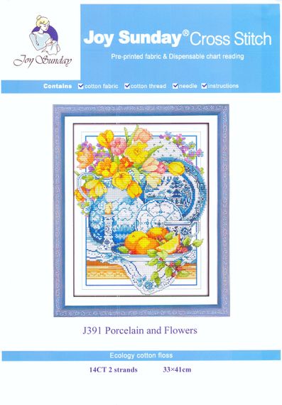 Набір для вишивання хрестиком за нанесеною на канву схемою "Porcelain and Flowers" AIDA 14CT printed, 33*41 см | Зображення 1